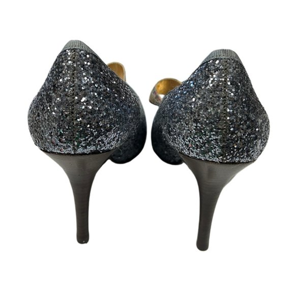 Hale Bob Mary-Jane Shoes Pumps 8 Blue Multi Glittered Crystal Bronze Buckle - Picture 4 of 8